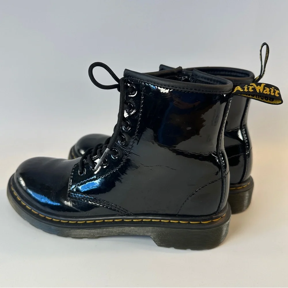 Doc‎ Martens Girls Kids 3 Black Lace Up Patent Leather Boots 1460 J